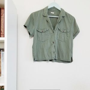 Olive Green Semi Crop Button Down
